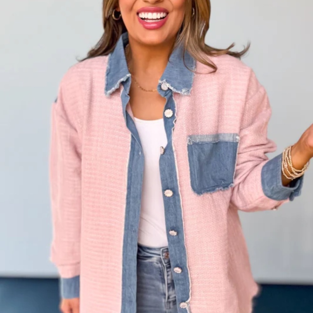 NWT Pink Shacket with denim contrast